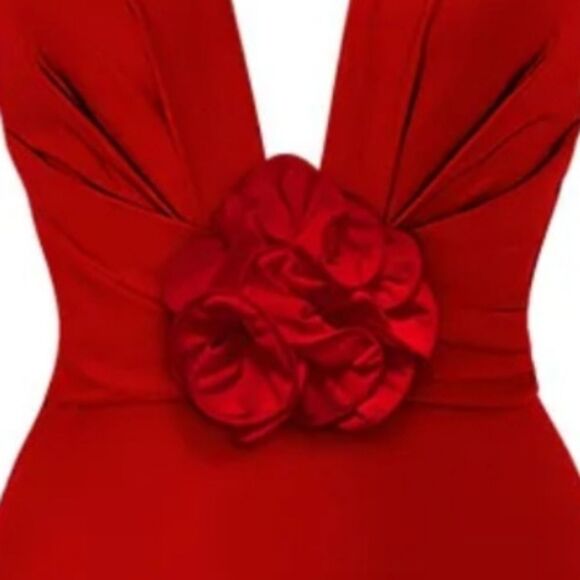 🌹New Elegant Red Plunge One Piece Swimsuit with Floral Detail - Picture 10 of 16
